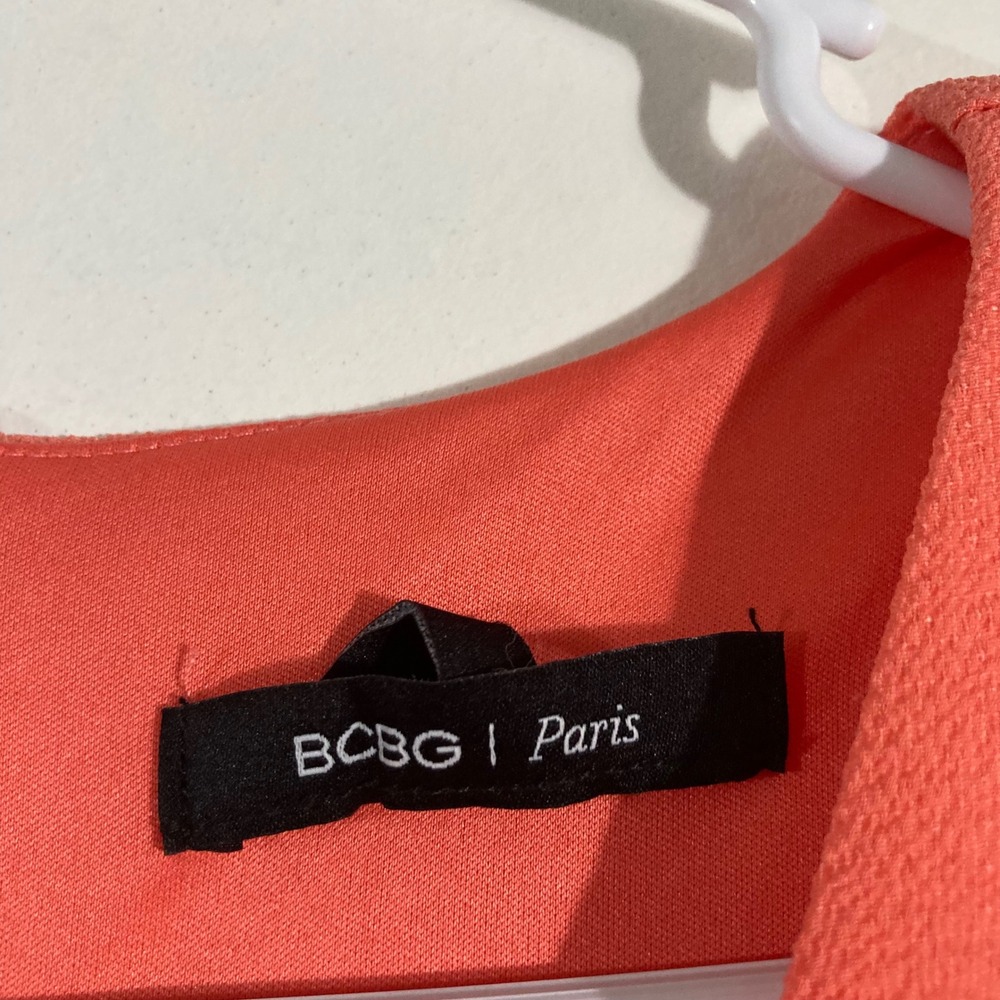 BCBG Paris Tie Front Midi Dress Womens Medium Coral Pink Short Sleeve - Picture 3 of 12